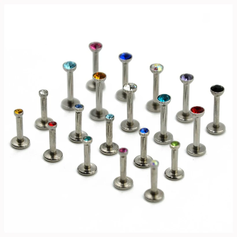 1pc Stainless Steel Internally Thread Flat CZ Gem Labret Lip Piercing Stud Ring Monroe Orelha Cartilage Upper Ear Stud Helix