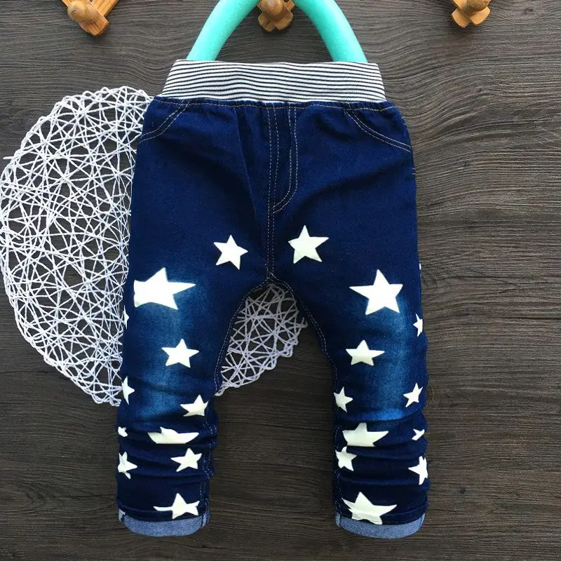 Модные детские джинсы для мальчиков прямые штаны с принтом звезд весенне осенние
