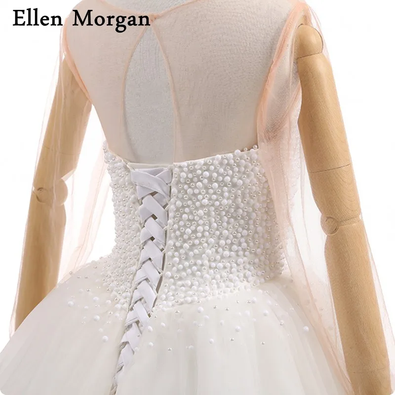 Vintage Long Sleeve Wedding Dresses for African Black Skin Girls Sheer Neck Pearls Corset Lace up Cheap 2017 Vestido De Noiva | Свадьбы и