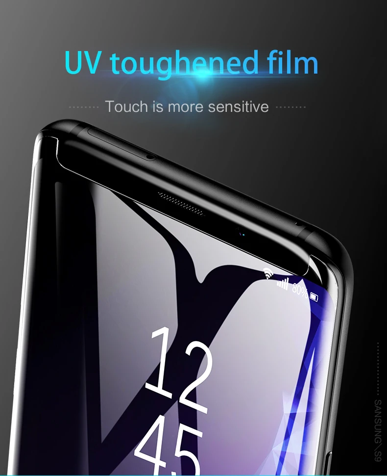 УФ-клей для защиты экрана для samsung Galaxy S7 Edge S8 S9+ Plus Note8 Note 9 закаленное стекло полное покрытие ультрафиолетовый светильник