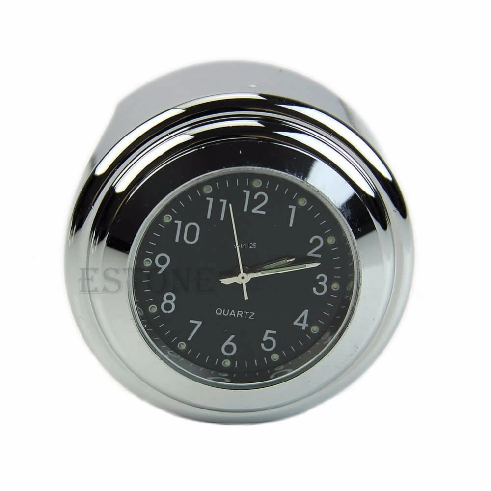 

7/8" 1" Motorcycle Bike Chrome Waterproof Black Dial Handlebar Clock Glow Watch wholesale G6KC