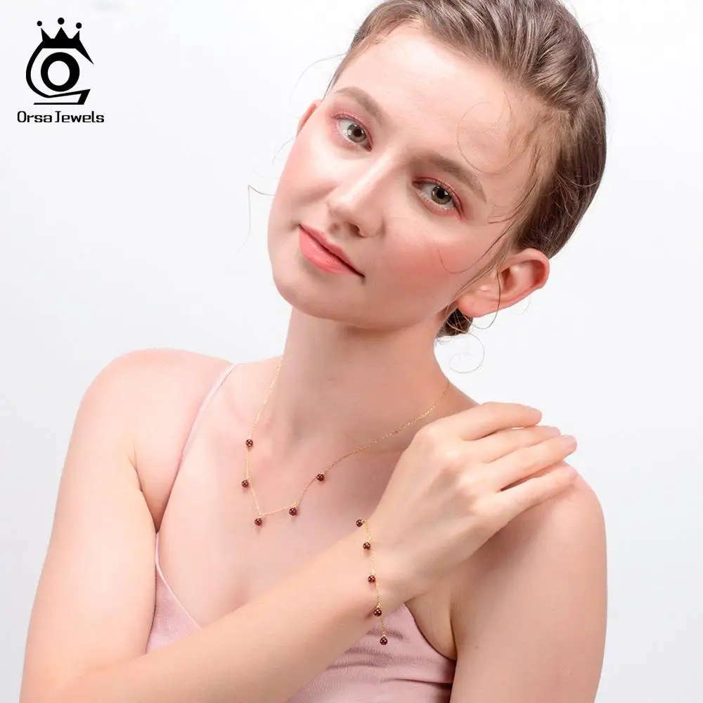 Женские браслеты ORSA JEWELS из серебра 925 пробы с бусинами натурального красного