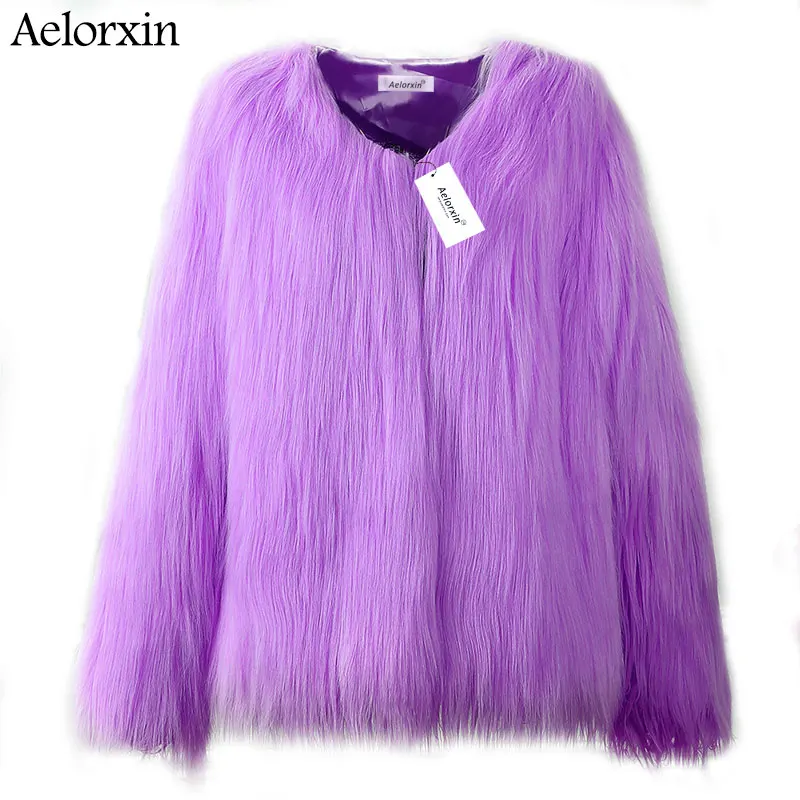 

2021 Faux Fur Coat Winter Women Fluffy Thick Warm Purple Fur Coat Long Sleeve Faux Fur Coats Hairy Overcoat Black Jacket