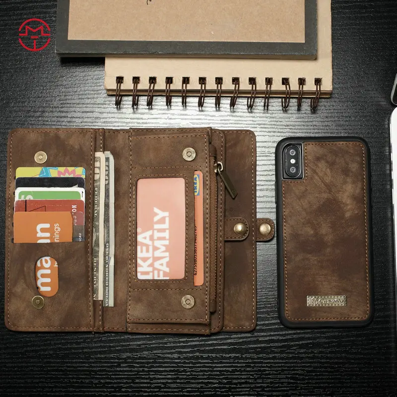 Caseme PU кожаный чехол-кошелек для IPhone X Xr XsMax многофункциональный съемный магнитный Телефон чехол для iPhone 6 6s 7 8 plus кошелек