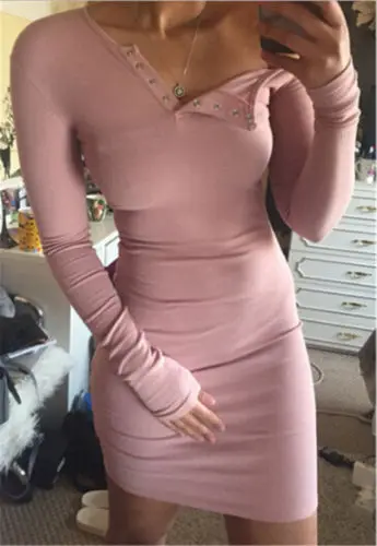 Женское короткое платье с V образным вырезом и длинным рукавом|women dress|winter women