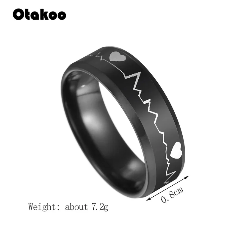 Сердечный ритм Otakoo электрокардиограмма из нержавеющей стали парные кольца