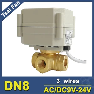 TF8-BH3-A 9V 12V 24V 3 провода TL тип 3-сторонний горизонтальный моторизованный шаровой клапан, латунь 14 ''DN8 для водяного нагреваохлаждения