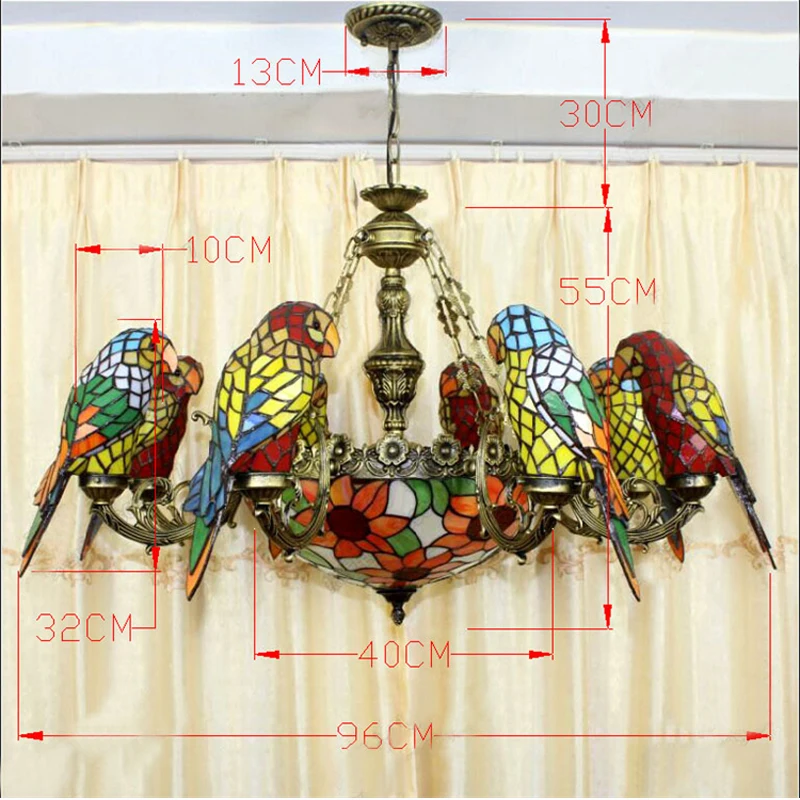 SGROW Hand-made Glass Parrot Lampshade Lights for Bedroom Living Room Modern Led Chandeliers Tiffany Lamp Indoor Light Fixtures | Лампы и