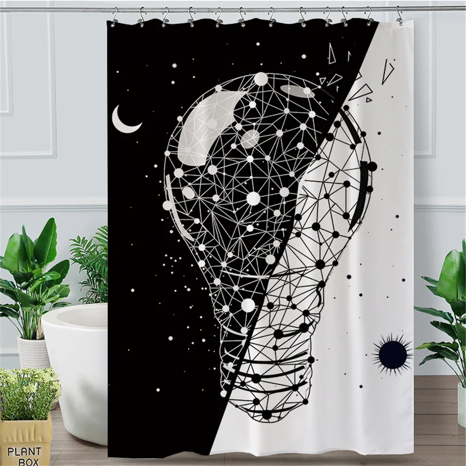 Водонепроницаемая занавеска для душа с лампочками черного и белого цвета | Дом