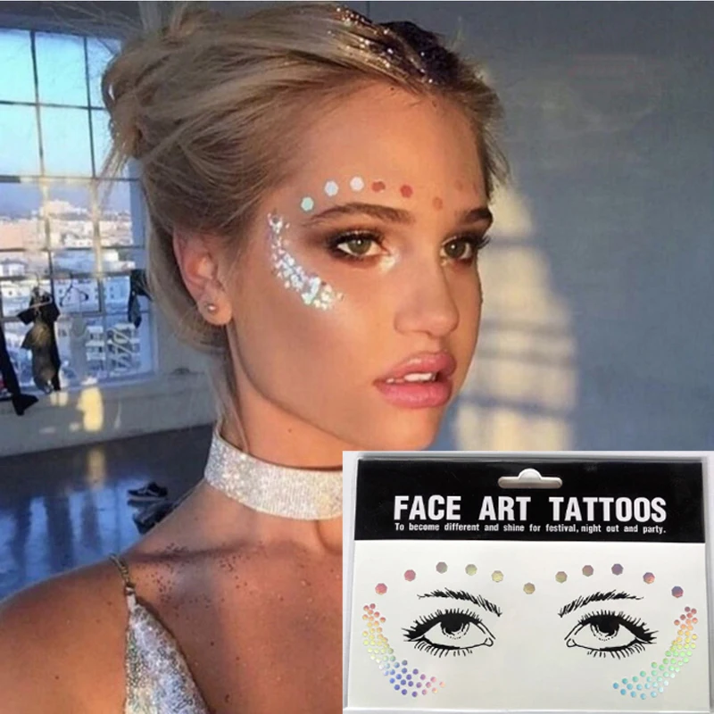

Color laser Rainbow silver Freckles Flash tattoo sticker Face Tattoo Fashion Waterproof Blocked Make Up Body Art eye decals