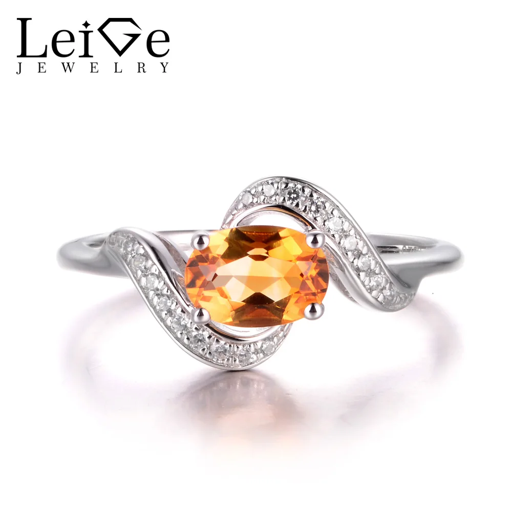 

LeiGe Jewelry Natural Citrine Engagement Rings Oval Cut Yellow Gemstone Rings Solid 925 Sterling Silver Wedding Gifts for Women