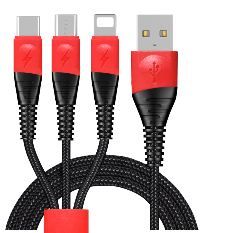 Двойной цвет черный+ красный 3 в 1 USB кабель для Iphone Micro usb type C 2.4A провод для iPhone X Xiaomi samsung S9 провод для быстрой зарядки