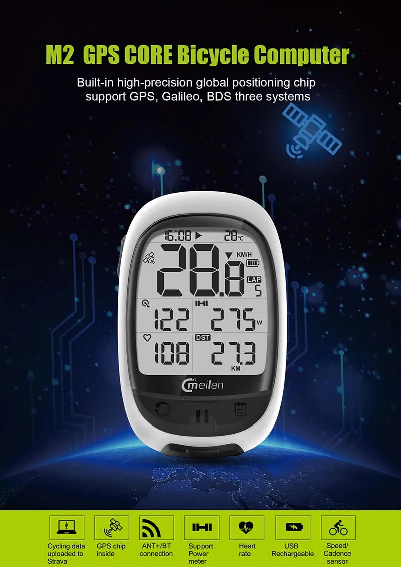 Meilan GPS для велосипеда, компьютер, грудь, монитор сердечного ритма, беспроводной датчик скорости/Каденции, велосипедный Спидометр 4,0 Bluetooth ANT одометр