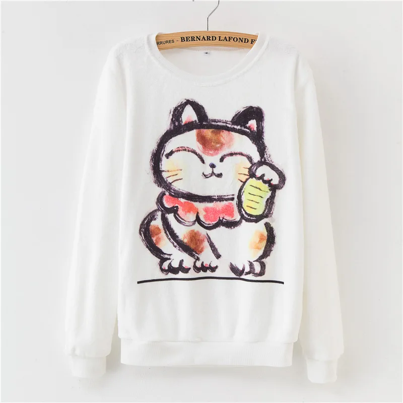 2018 Yanqinghuan Новый Для женщин Симпатичные Lucky Cat толстовка печати Harajuku с длинными