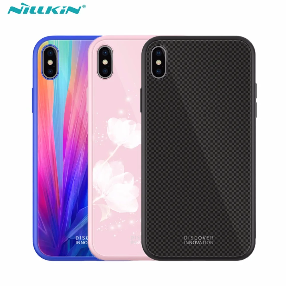 

Чехол NILLKIN из закаленного стекла для iphone XS Max X XR, Мягкий защитный чехол из ТПУ с краями и задней крышкой из закаленного стекла