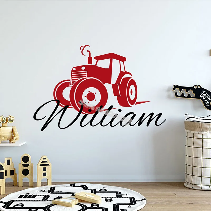 Cartoon tractor Wall Decal Personalized Boy Custom Name Car sticker Farm Tractor decor Nursery Baby room vinyl mural EB594 | Дом и сад