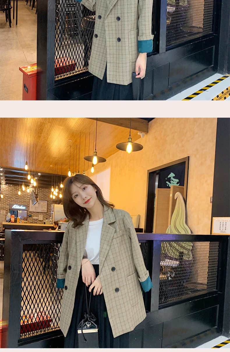 Aelegantmis Классический Клетчатый блейзер для женщин, повседневный однобортный Длинный блейзер, ретро-костюмы, пальто для офиса, женская верхняя одежда