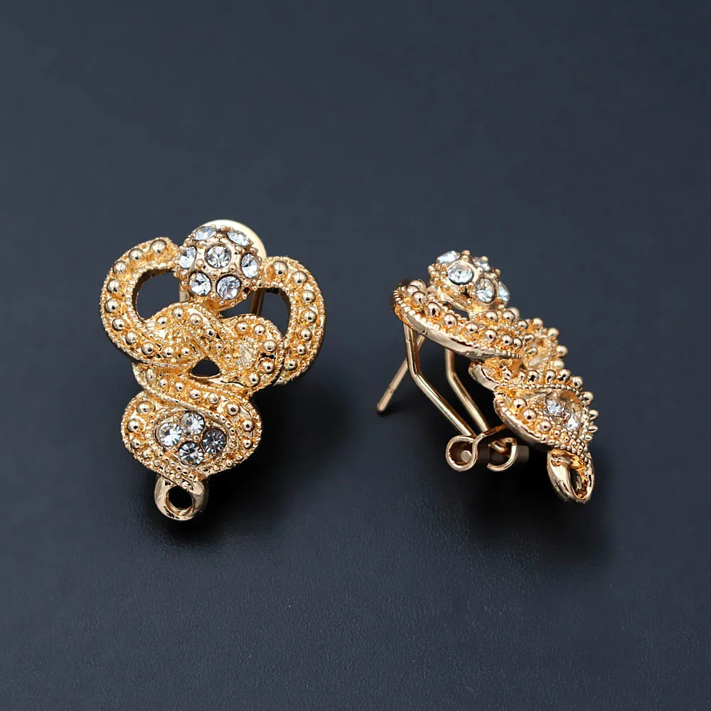Clip Earring Post with Loop Connectors Paved CZ Hollow Dubai Ghana African Women Wedding Earrings Findings DIY Jewelry Making | Украшения и