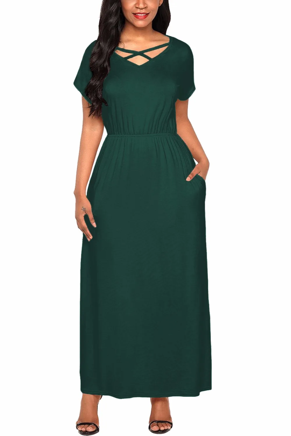 2018 Макси Футболка Платье женское летнее пляжное повседневное с коротким рукавом