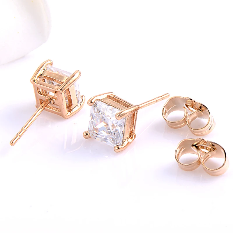 Модные ювелирные изделия 18 Позолоченные прозрачные фианиты Квадратные