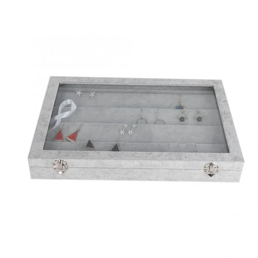 High Quality Jewelry Storage Box Necklace Earrings Bracelet Display Tray Holder Organizer with Transparent glass cover Gift i