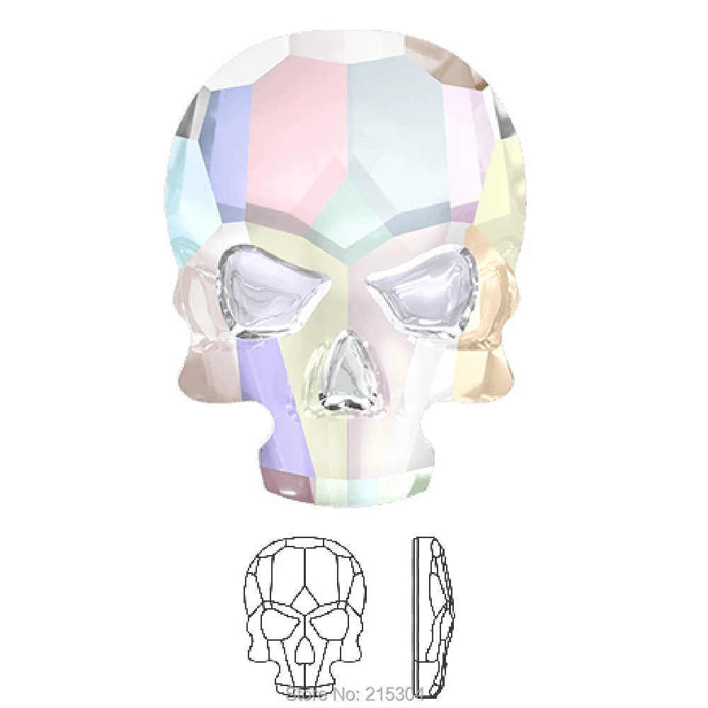 Swarovski Elements Skull(2856) AB Crystal(без горячей фиксации или горячей фиксации) железные(10 мм, 14 мм, 18 мм) стразы с плоской задней частью
