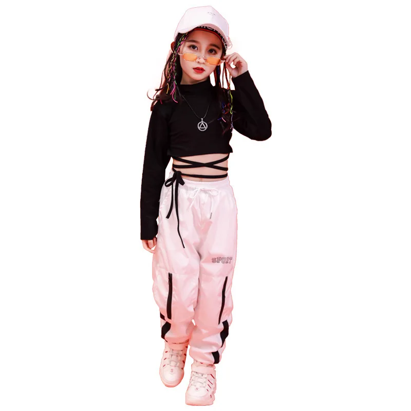 

R&Z Children's Set 2019 New Girls Street Dance Fashion Set Children's Hip-Hop Dance Performance Costumes Navel Pack Two-piece