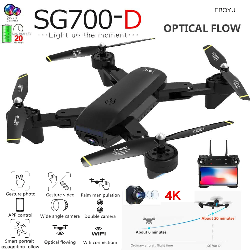 EBOYU SG700D Радиоуправляемый Дрон 4 K/1080 P широкоугольный Wi-Fi FPV камера Оптическое позиционирование потока высота Удержание жестов управление Радиоуправляемый квадрокоптер