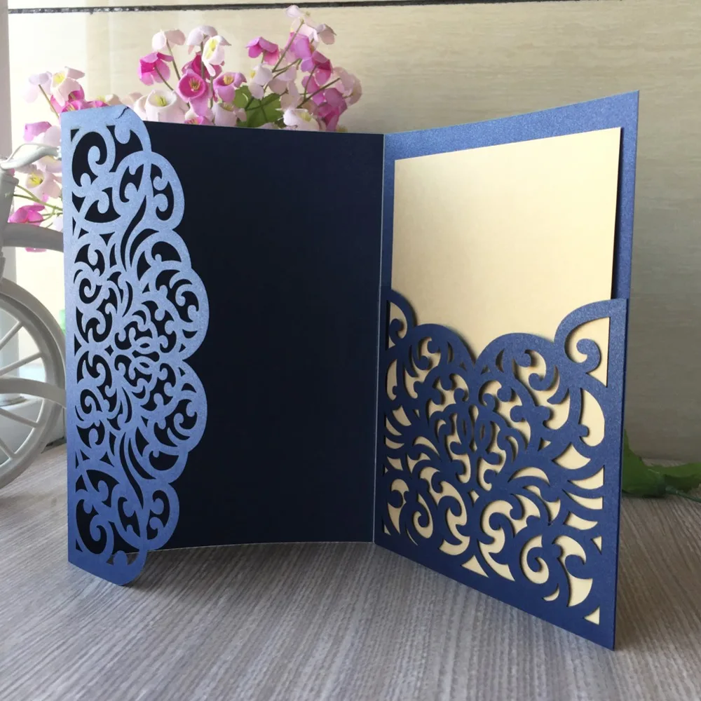 

30pcs Romantic Wedding Decoration Invitations Card with Ribbon&Buckle Tri-folded Party Birthday Supplies Greeting Blessing Card