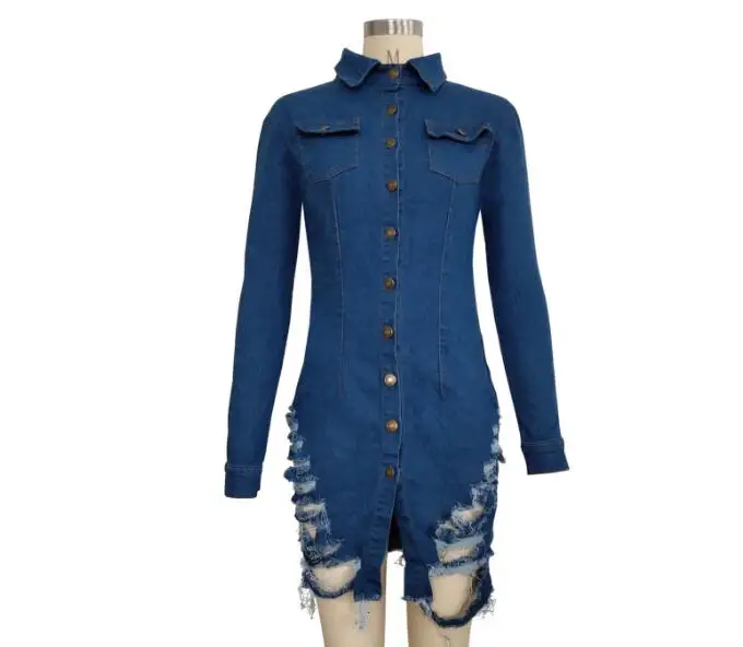

Cultiseed Women Sexy Jeans Grinding Party Dress Long Sleeve Single Breated Denim Jeans Dress 2019 Spring New Women Dress