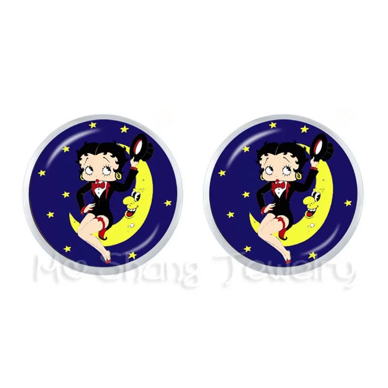 Счастливый Хэллоуин Сексуальные Betty Boop серебряные серьги веселая Рождественская фотография искусство стеклянные заклепки с закругленной головкой серьги Рождественский подарок для друзей