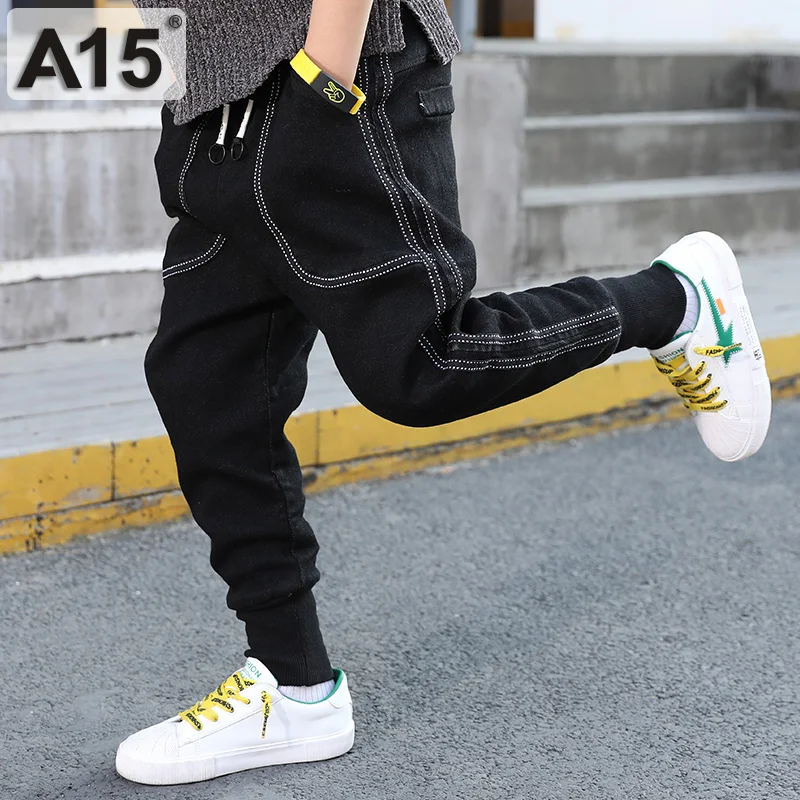 Детские штаны для мальчиков джинсы больших подростков длинные весенние