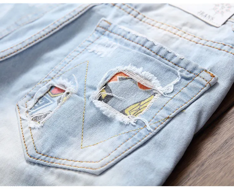Men Jeans Stretch Destroyed Ripped Design Fashion Badge Patchwork Skinny Jeans For Man Slim Fit Biker Holes Cotton Denim Pants