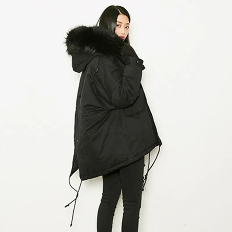 Зимние женские пальто с большим меховым воротником асимметричная плотная теплая