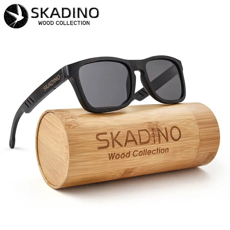 S1057C11 SKADINO бамбуковые деревянные солнцезащитные очки для женщин и мужчин UV400 поляризованные солнцезащитные очки модные черные серые линзы ручной работы брендовые крутые - Цвет линз: S1057C11
