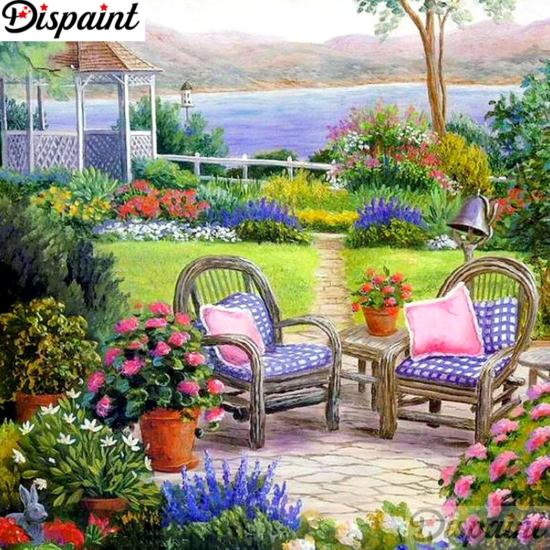 

Dispaint Full Square/Round Drill 5D DIY Diamond Painting "Garden flower scenery" 3D Embroidery Cross Stitch 5D Home Decor A12916