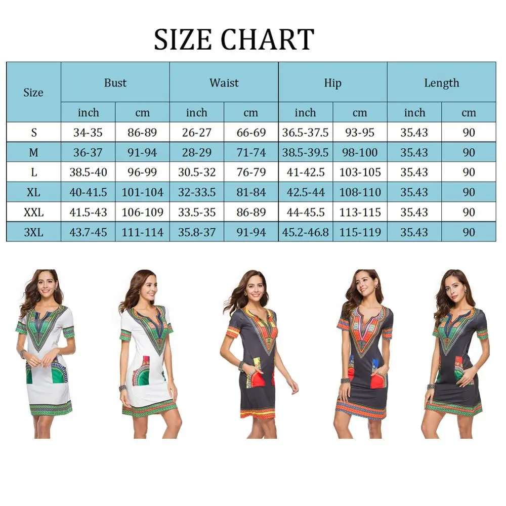 African Dresses for Women Dashiki V Neck Summer Shift Dress Vintage Printed Ethnic Style Mini Vestidos Clothes | Тематическая