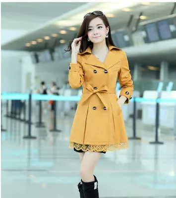 Trench female 2015 spring women's trench plus size clothing and autumn medium-long outerwear | Женская одежда