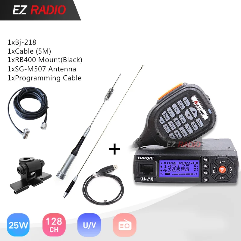 BJ-218 VHF UHF Мобильная рация 10 км Z218 мини Автомобильная рация 10 км Двухдиапазонная рация 10 км профессиональная Автомобильная рация дешево - Цвет: Full Set-Black