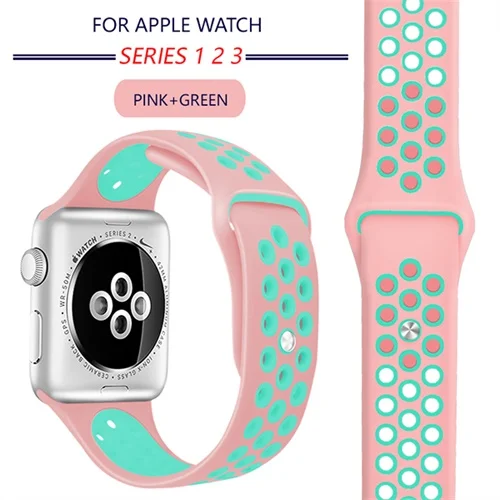 Pink Green Ремешок для apple watch 42 мм 38 мм 44 мм 40 мм correa iwatch 5 4 3 2 спортивный силиконовый браслет для apple watch 4 аксессуары - Цвет ремешка: Pink Green
