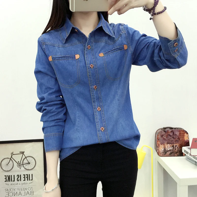 Однобортные винтажные джинсовые рубашки с длинным рукавом для женщин 2020 Новое
