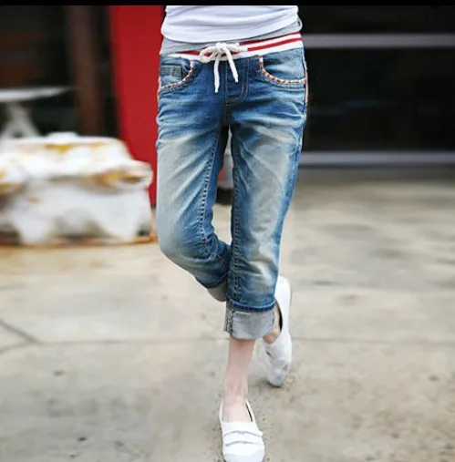 Elastic waist plus size casual denim 