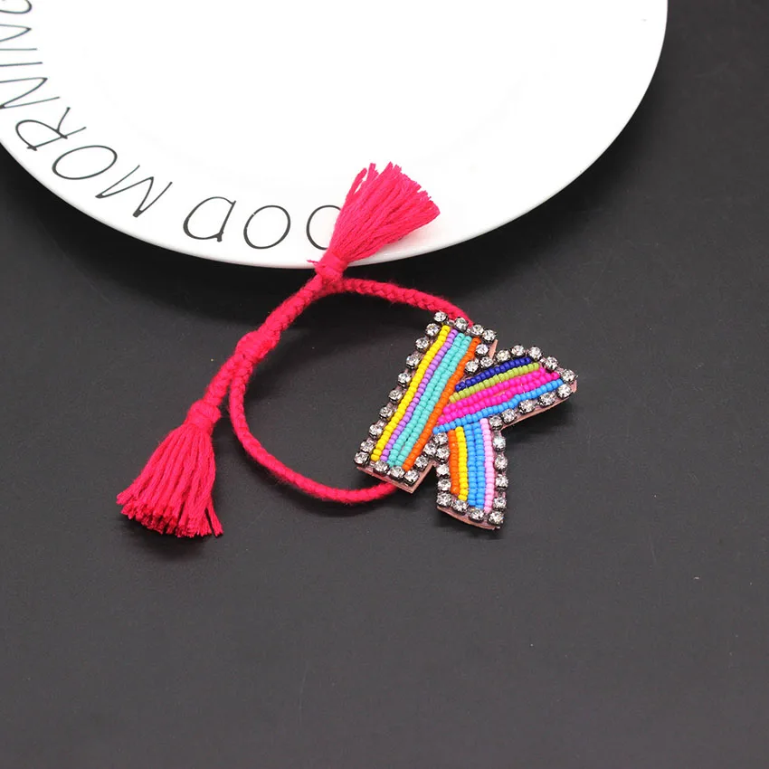 Изготовленные по заказу буквы Boho Bib Bohemia Boho ручной работы Плетеные браслеты винтажная хлопковая веревка Этнические браслеты с подвесками 275