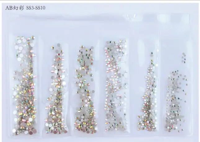 AB clear 1440 шт SS 3 4 5 6 8 10 смешивания Размеры Стразы для ногтей круглый Crystal AB Ясно Nail Кристалл страз плоской задней самоклеющиеся камни - Цвет: AB clear
