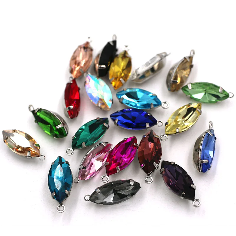 Новое поступление 7x15 мм Серебряное основание светло желтое одинарное Стекло