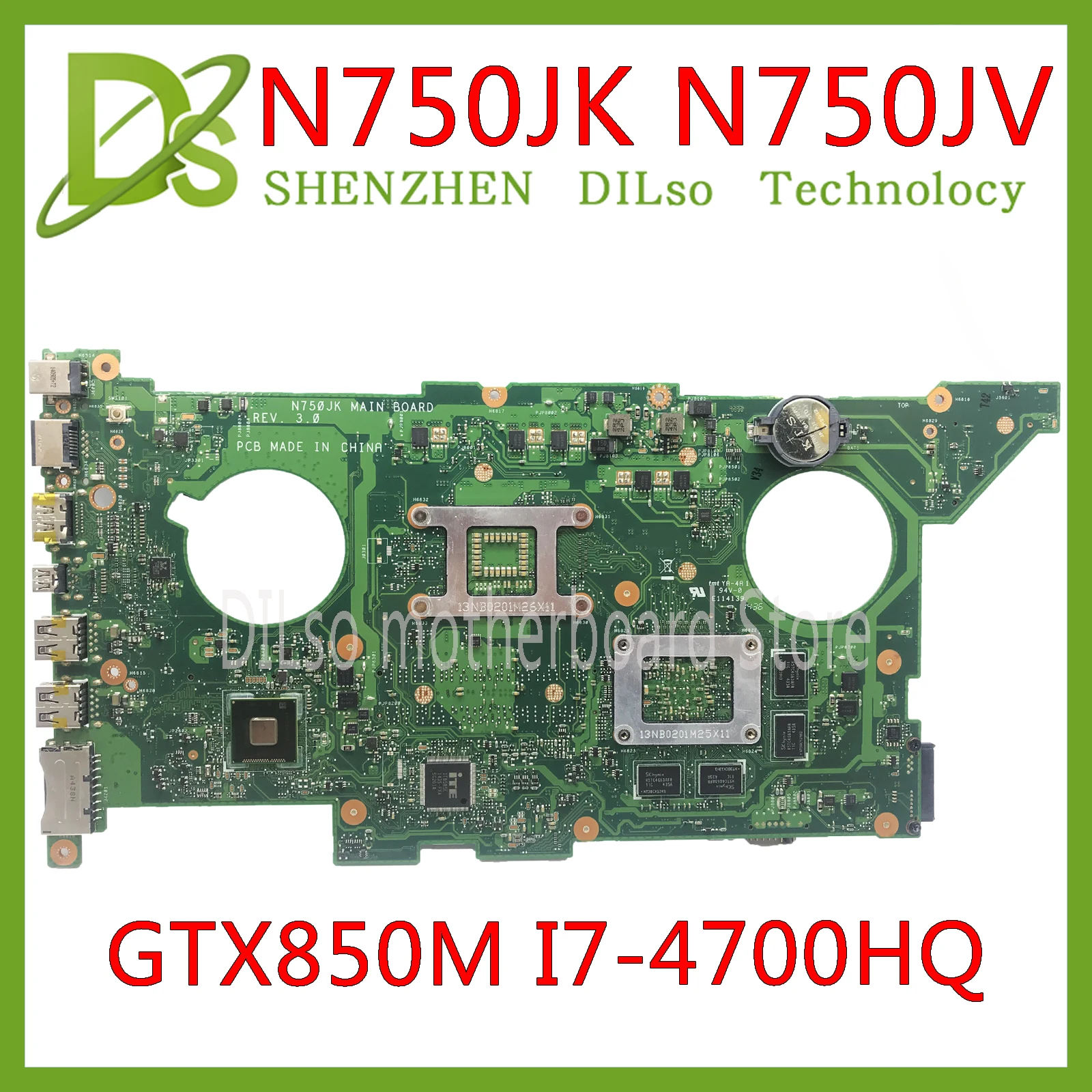 Kefu N750JK материнская плата для ноутбука ASUS N750JV N750JK материнская плата I7-4700HQ процессор GTX850 Материнская плата ноутбука REV2.0/2,1 Тесты