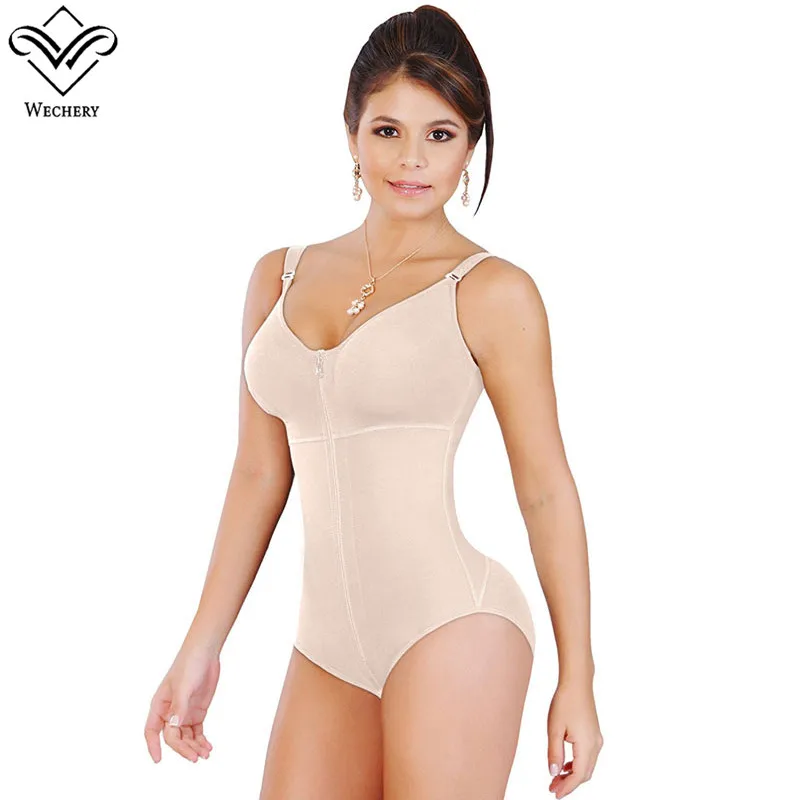 beige Wechery корсет овербюста женское Утягивающее нижнее белье Корректирующее белье Живот контроль живота боди размера плюс шрифт молния корсет из спандекса - Цвет: beige