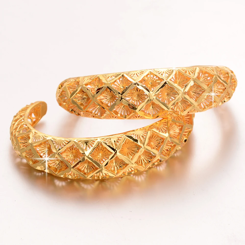 2pcs Ethiopian Bangles Pattern Gold color women's France Spain bride wedding bracelet African big flowers style B186 | Украшения и