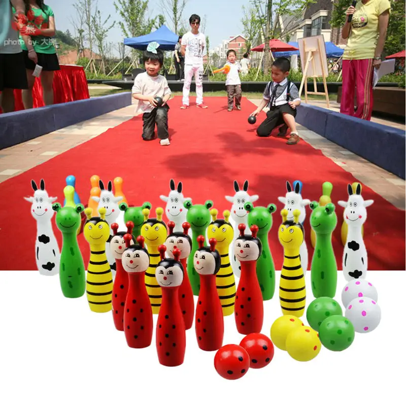 Набор деревянных мячей для боулинга с животными игрушка детей 6 контактов