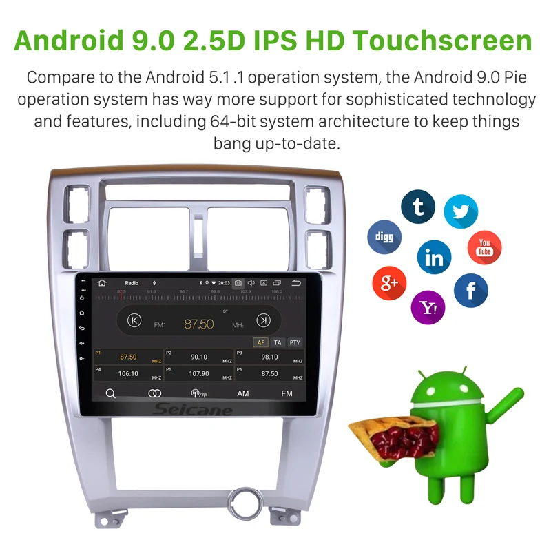 Seicane 10,1 дюймов Android 9,0 gps Автомагнитола для hyundai Tucson 2006 2007 2008-2013 HD мультимедийный плеер сенсорный экран головное устройство